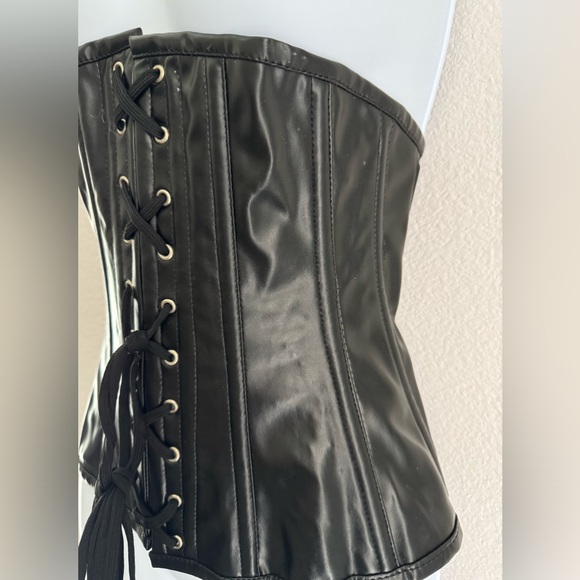 Black Faux Leather Corset Bustier with Zipper, Size S - Picture 4 of 5